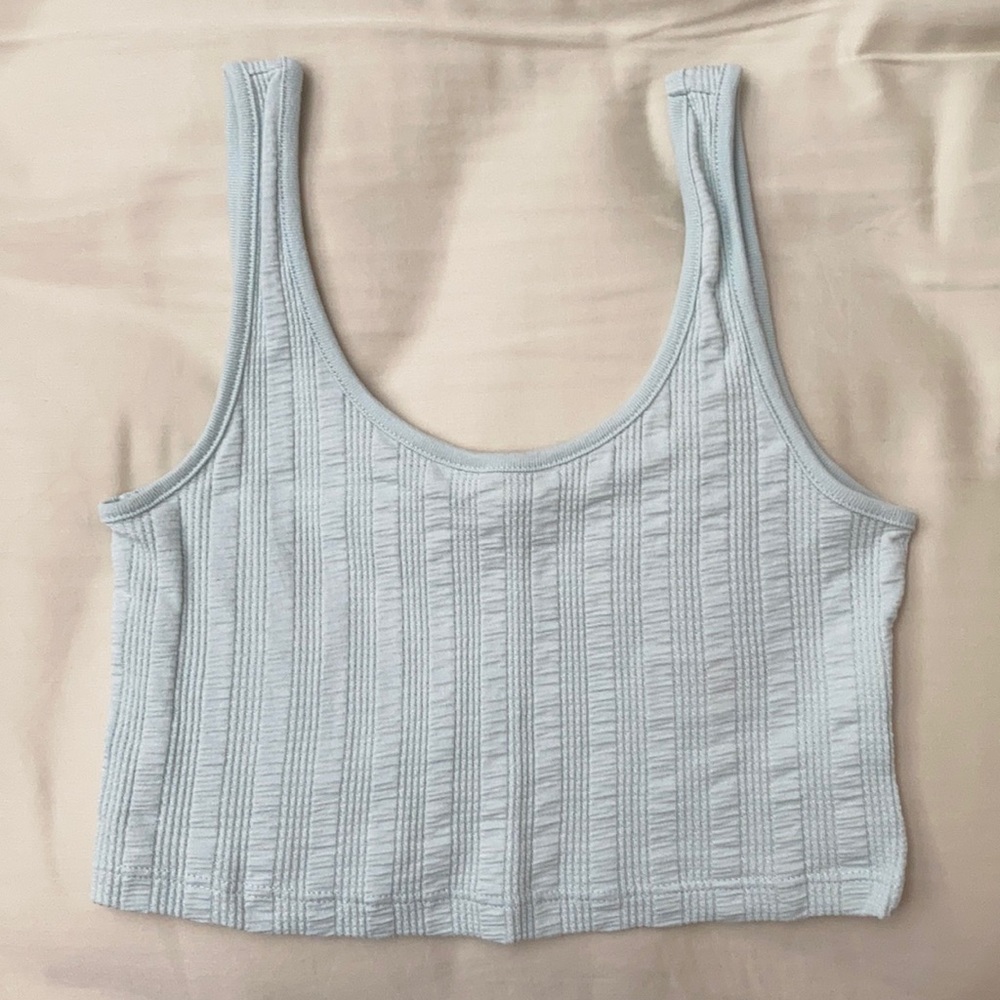 Topshop Light Blue Ribbed Crop Top